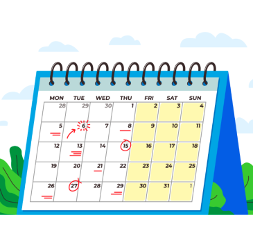 Illustration of calendar with some dates circled in red