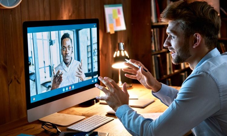 Two men having Zoom video call