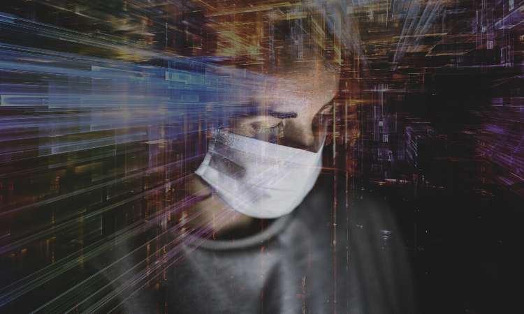 Closeup of person's face wearing mask