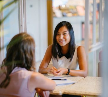 Women talking during interview