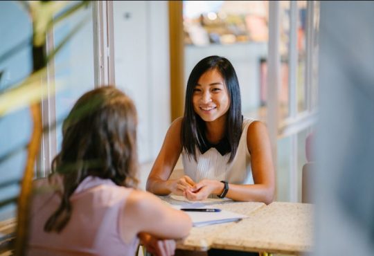 Women talking during interview