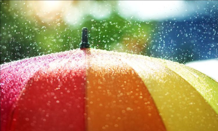 Rainbow-coloured umbrella