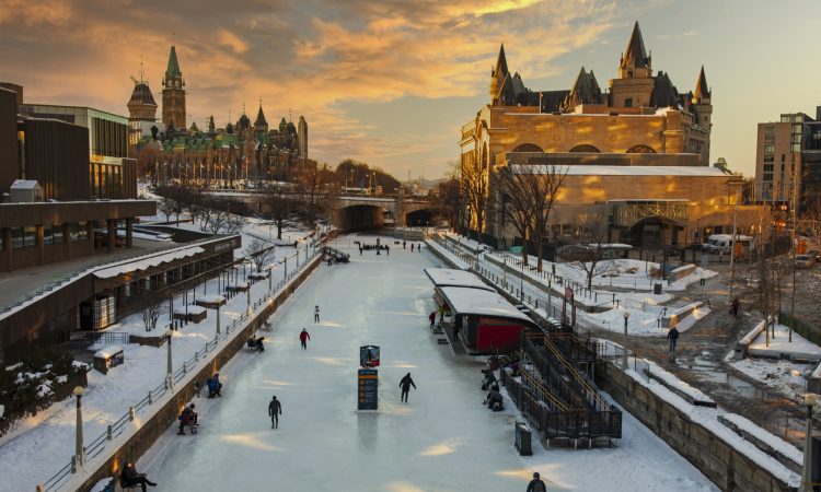 People skating on the Rideau Canal in Ottawa