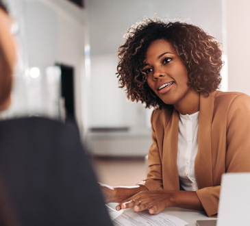 Woman giving interview