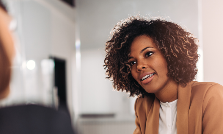 Woman giving interview