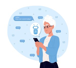 Illustration of woman using chatGPT on phone