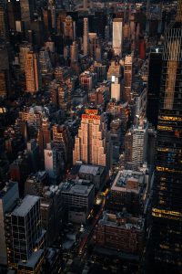 Cityscape seen from bird's-eye view