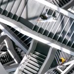 Intersecting staircases seen in overheadview