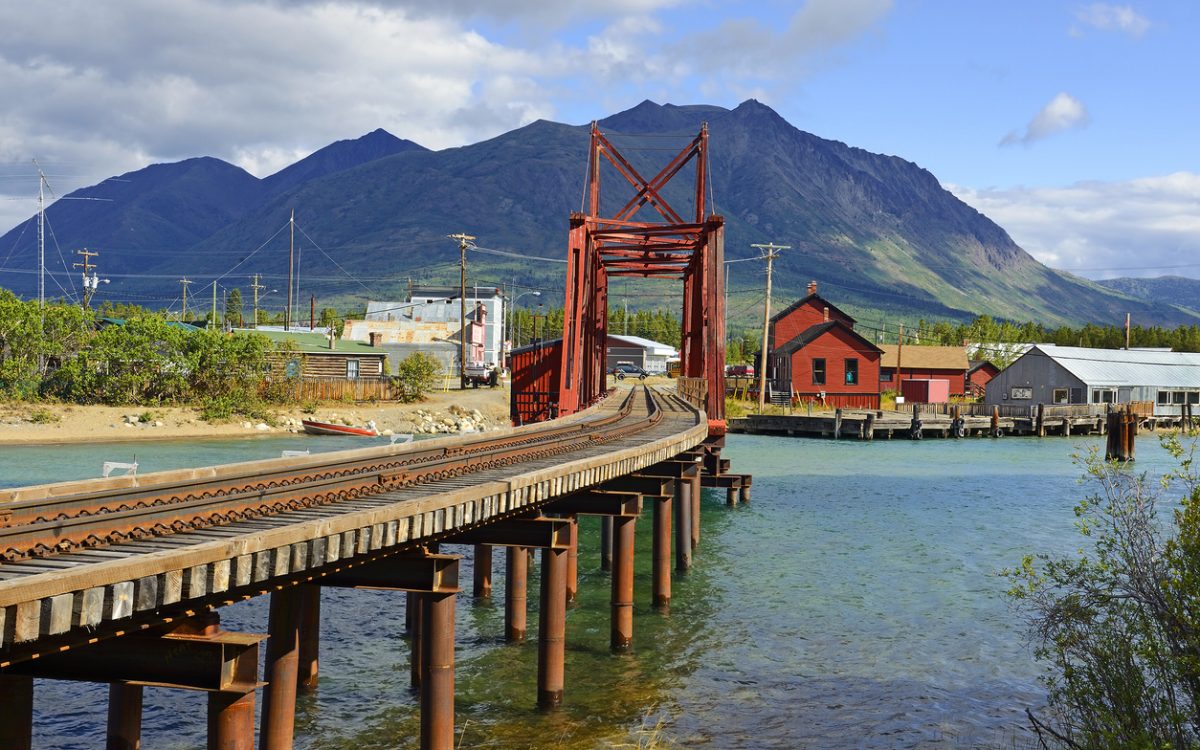 A rail bridge leading into Carcross, Yukon