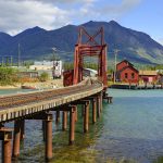 A rail bridge leading into Carcross, Yukon