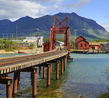 A rail bridge leading into Carcross, Yukon