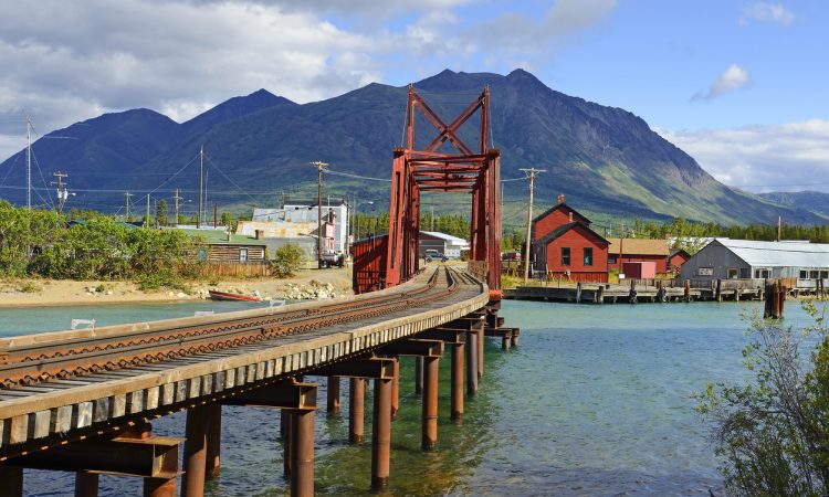 A rail bridge leading into Carcross, Yukon