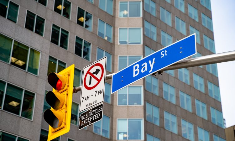 Bay Street sign in downtown Toronto.