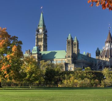 The Parliament Buildings viewed from Major's Hill Park during a clear Autumn day.