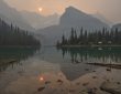 Lake O’Hara shrouded in forest fire smoke in Yoho National Park, British Columbia