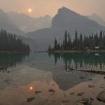 Lake O’Hara shrouded in forest fire smoke in Yoho National Park, British Columbia