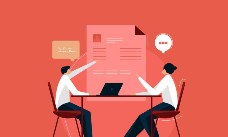 Illustration of two people sitting across from each other during job interview