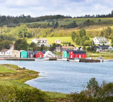 Local fishing community and oyster barns in Kensington, Prince Edward Island, in summer.