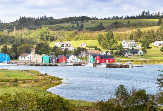 Local fishing community and oyster barns in Kensington, Prince Edward Island, in summer.