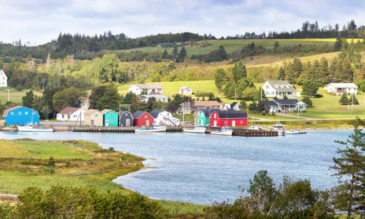 Local fishing community and oyster barns in Kensington, Prince Edward Island, in summer.