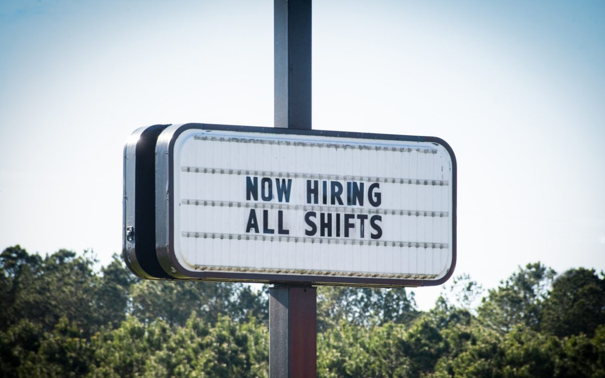 Business sign advertising job opportunities