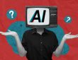 Photo illustration of person with AI on TV screen for head