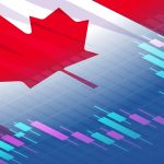 Stock exchange chart graph on canadian flag background.