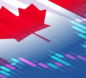 Stock exchange chart graph on canadian flag background.