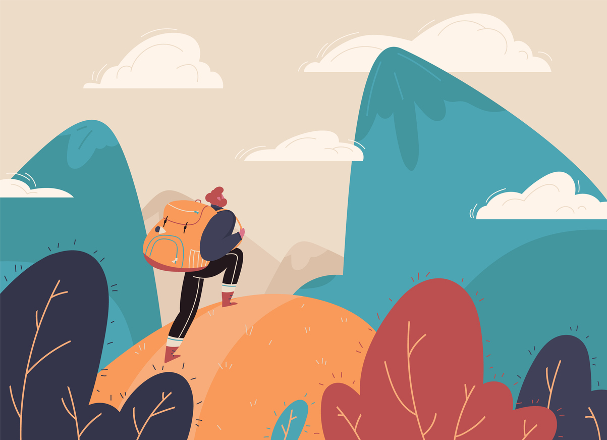 Illustration of person hiking.