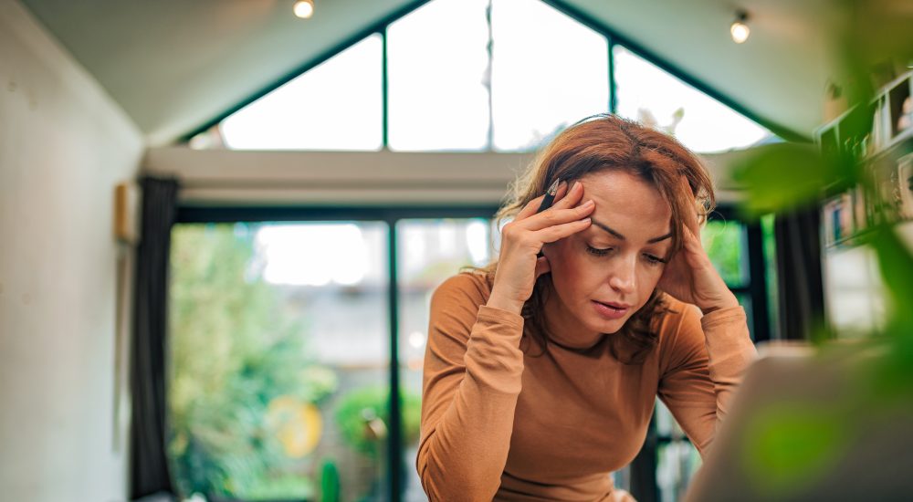 Woman stressed working from home