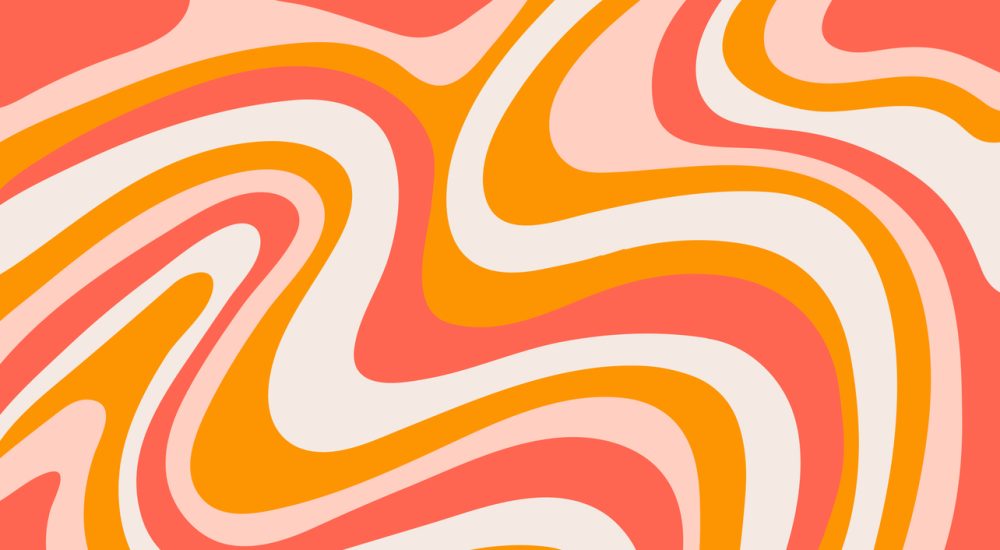 Abstract horizontal background with colorful waves in orange, red, pink and white