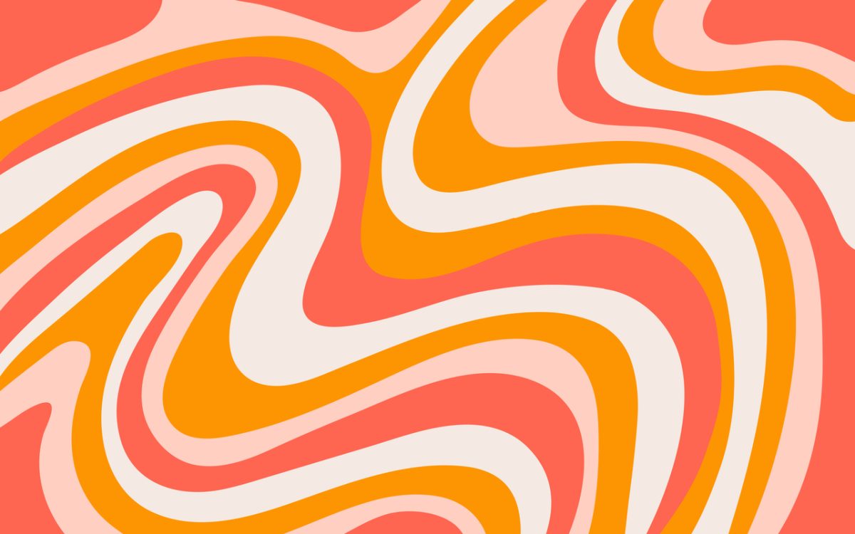 Abstract horizontal background with colorful waves in orange, red, pink and white