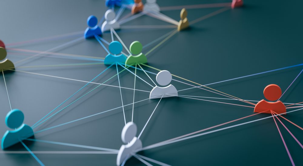 Web of icons of people connected by strings