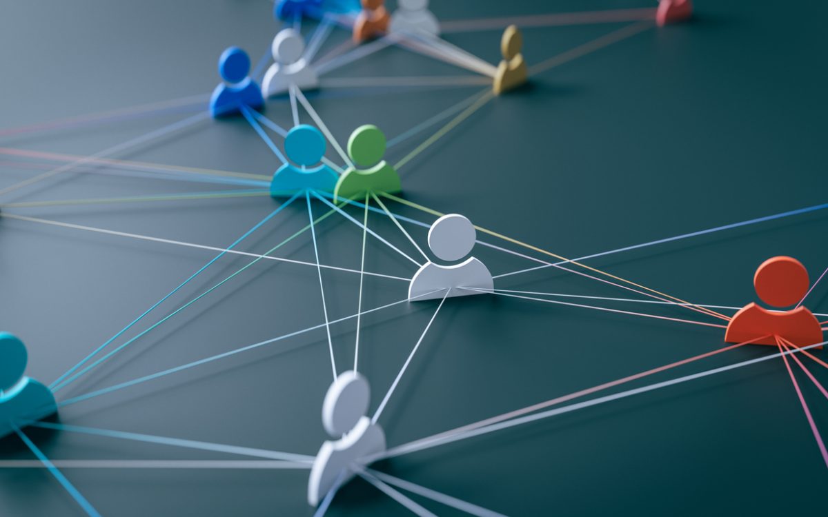 Web of icons of people connected by strings