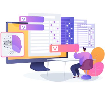 AI Grading Assistant abstract concept vector illustration. AI tool scans and grades student assignments, providing instant feedback and highlighting errors. abstract metaphor.
