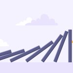 Domino effect or business resilience metaphor vector illustration. Adult young man pushing falling domino line business concept of problem solving.