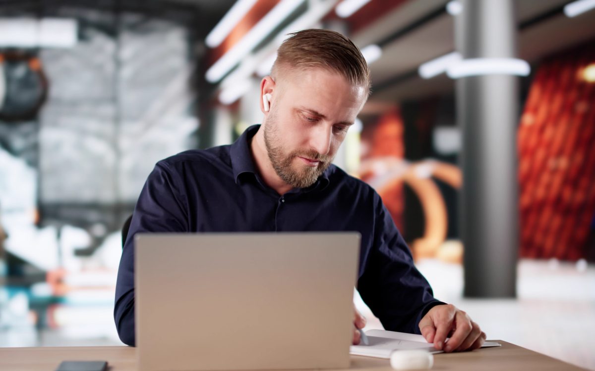 Virtual Specialist Writer Attending Online Computer Course Webinar For Professional Development.