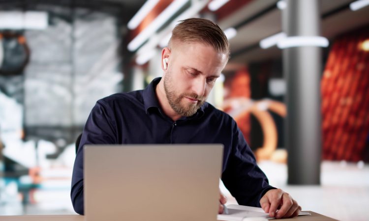 Virtual Specialist Writer Attending Online Computer Course Webinar For Professional Development.
