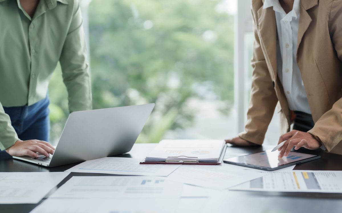 Business Professional Chartered Accountant Woman working with computer and calculator Sales Invoice Accounting
